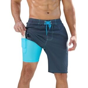 SILKWORLD Swim Trunks Mens 36 Gray Compression Liner Cargo Board Shorts 923 NWT